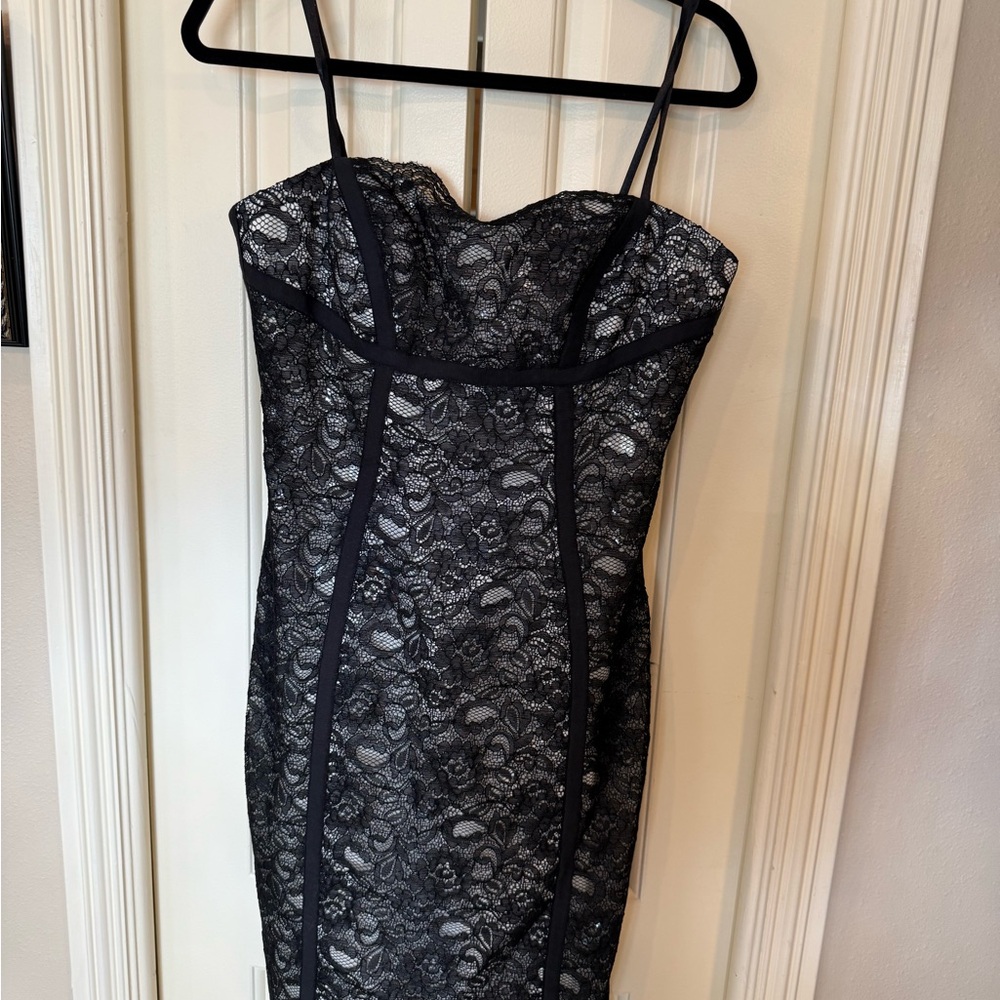 Angel Sanchez Black Strapless Lace Dress